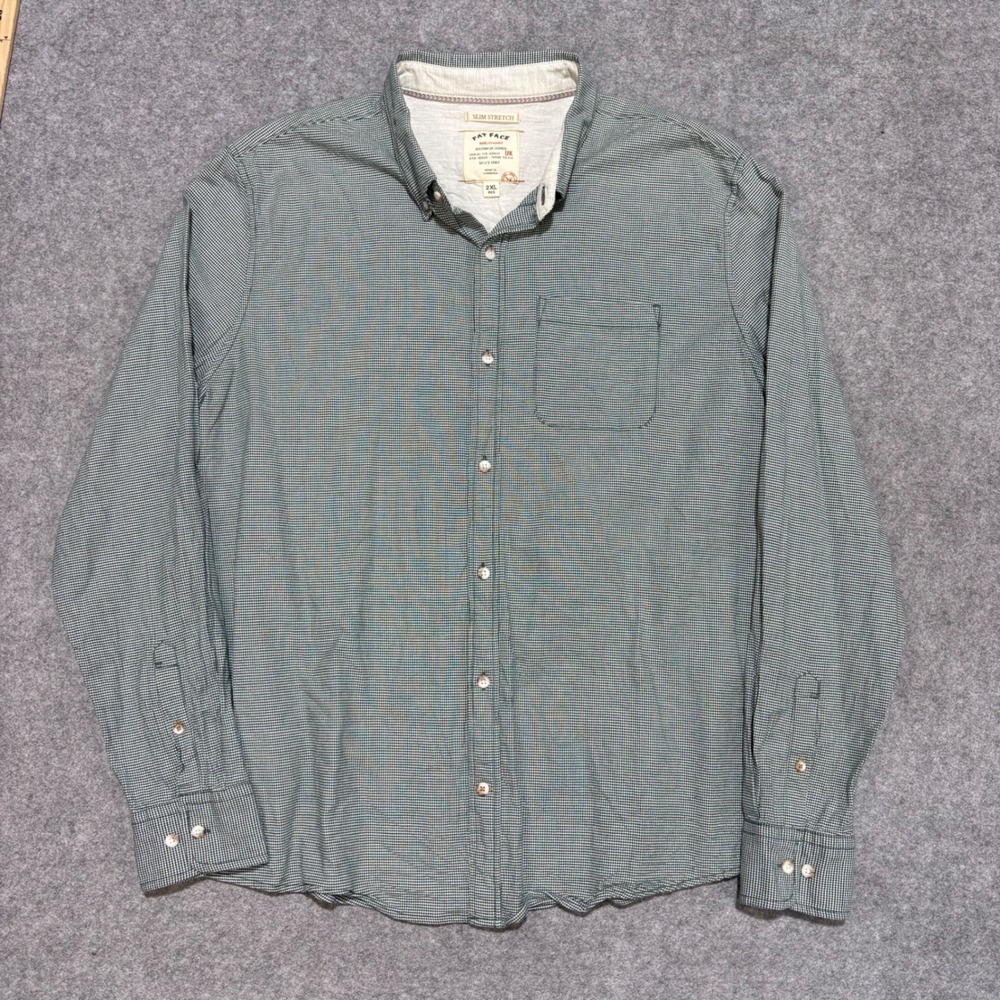 Fat Face Men 2XL Slim Stretch Button Down Shirt Green Micro Houndstooth Long Slv
